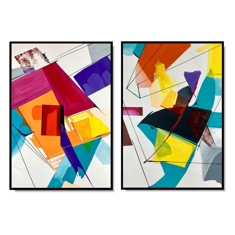 Dwie kolorowe abstrakcje, dwa obrazy abstrakcje, komplet abstrakcji kolorowych