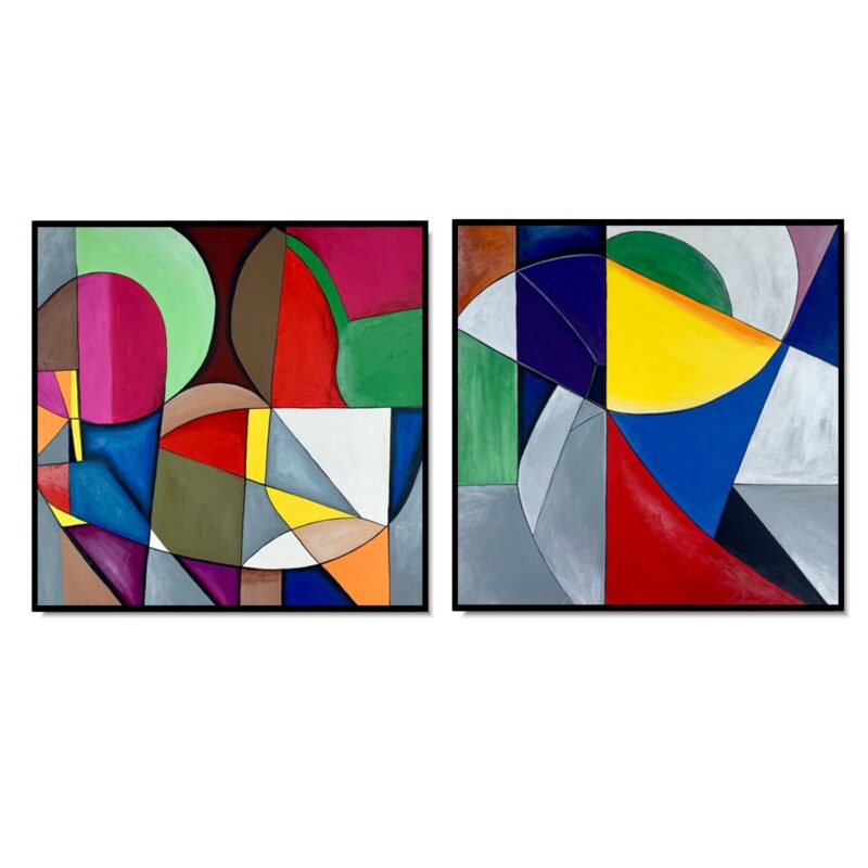 Dwie kolorowe abstrakcje, dwa obrazy abstrakcje, komplet abstrakcji kolorowych, obrazy na płótnie