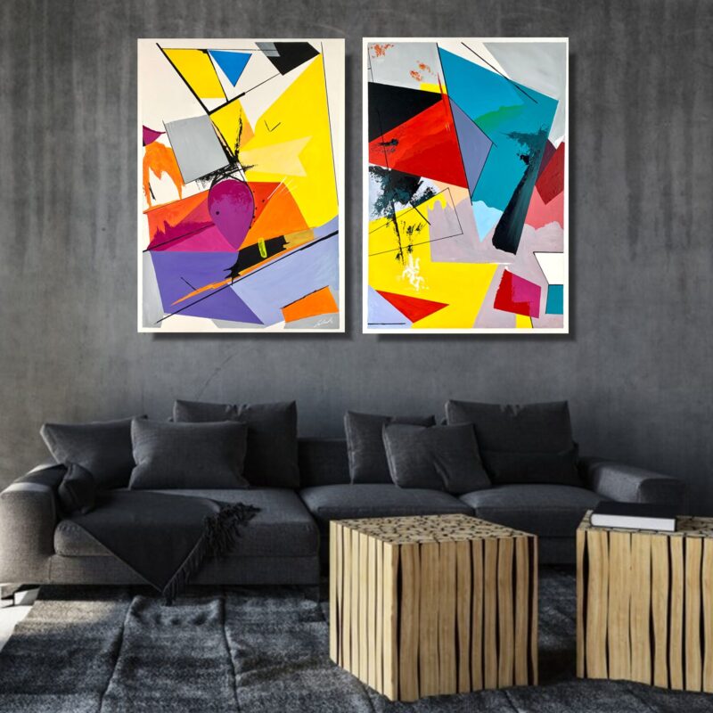 Dwie kolorowe abstrakcje, dwa obrazy abstrakcje, komplet abstrakcji kolorowych