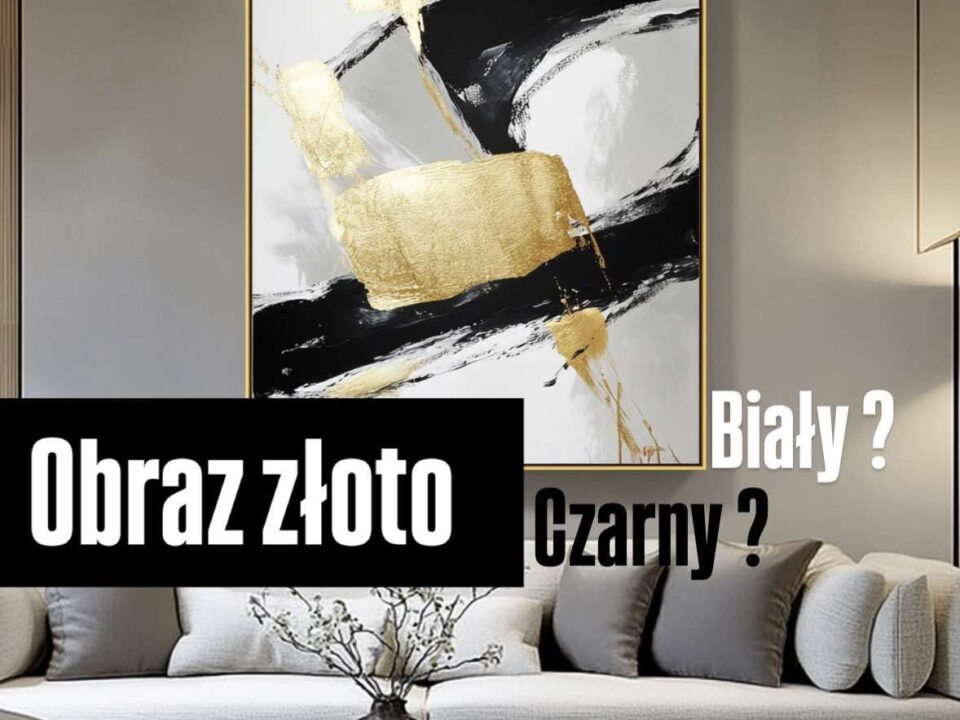 Obraz złoto czarny, biały na ścianie