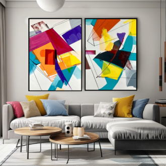 Dwa obrazy abstrakcje "Dziecięca radość" - komplet obrazów 2302A