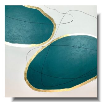 Obraz zielony abstrakcja geometryczna "Golden green" płatki złota 2077A