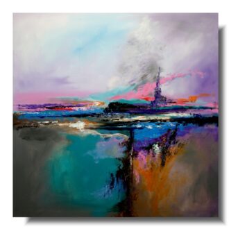 Obraz nowoczesny abstrakcja pejzaż "Wieża we mgle" obrazy współczesne 1785A