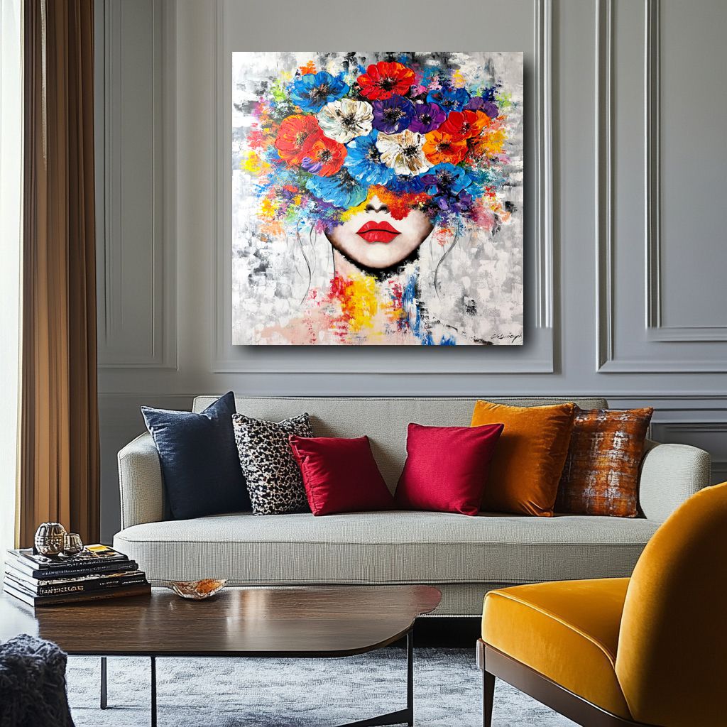 Obraz portret ręcznie malowany, nad kanapę