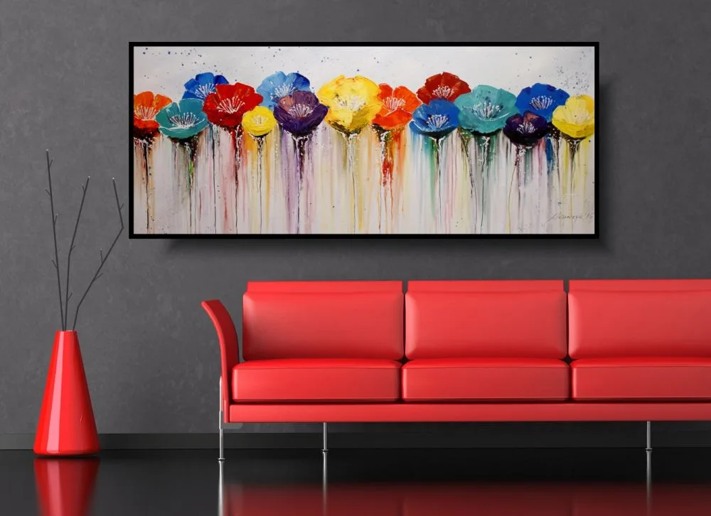 Duży obraz z kwiatami "Kolorowa łąka" obrazy ręcznie malowane 1516A - obrazek 2