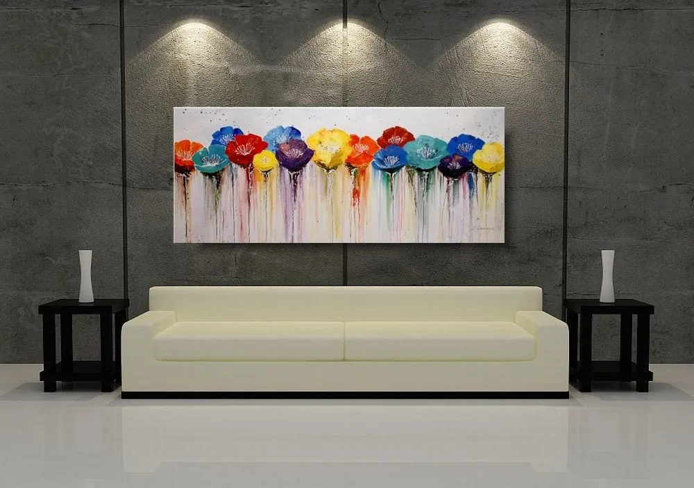 Duży obraz z kwiatami "Kolorowa łąka" obrazy ręcznie malowane 1516A - obrazek 3