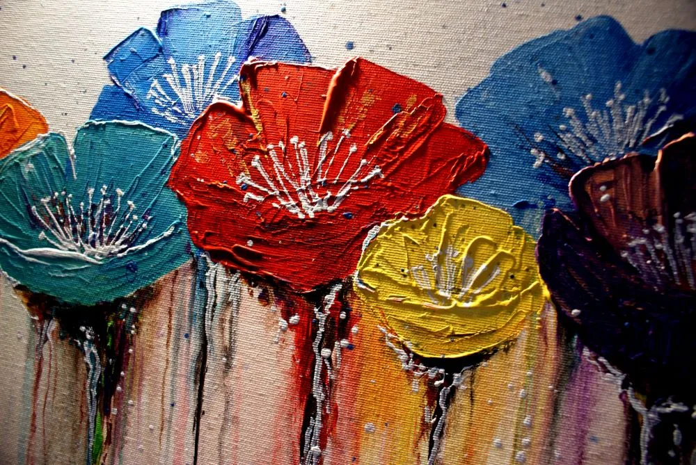 Duży obraz z kwiatami "Kolorowa łąka" obrazy ręcznie malowane 1516A - obrazek 5