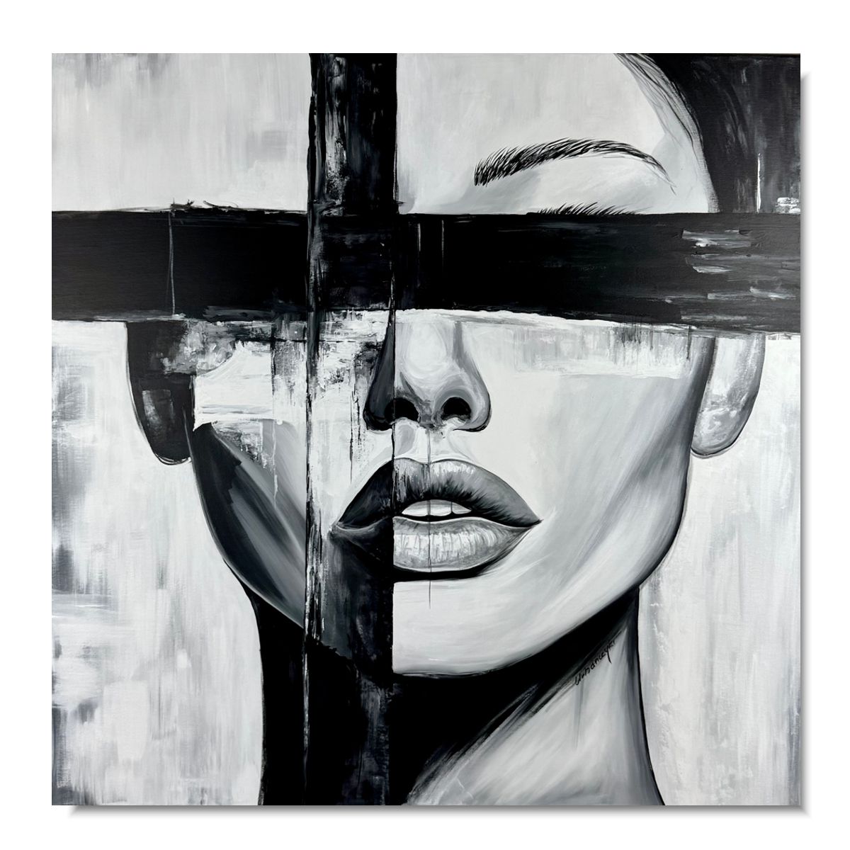 Współczesny portret obraz czarno biały, portret na zamówienie, portrety, obrazy do salonu, obrazy na płótnie obrazy ręcznie malowane