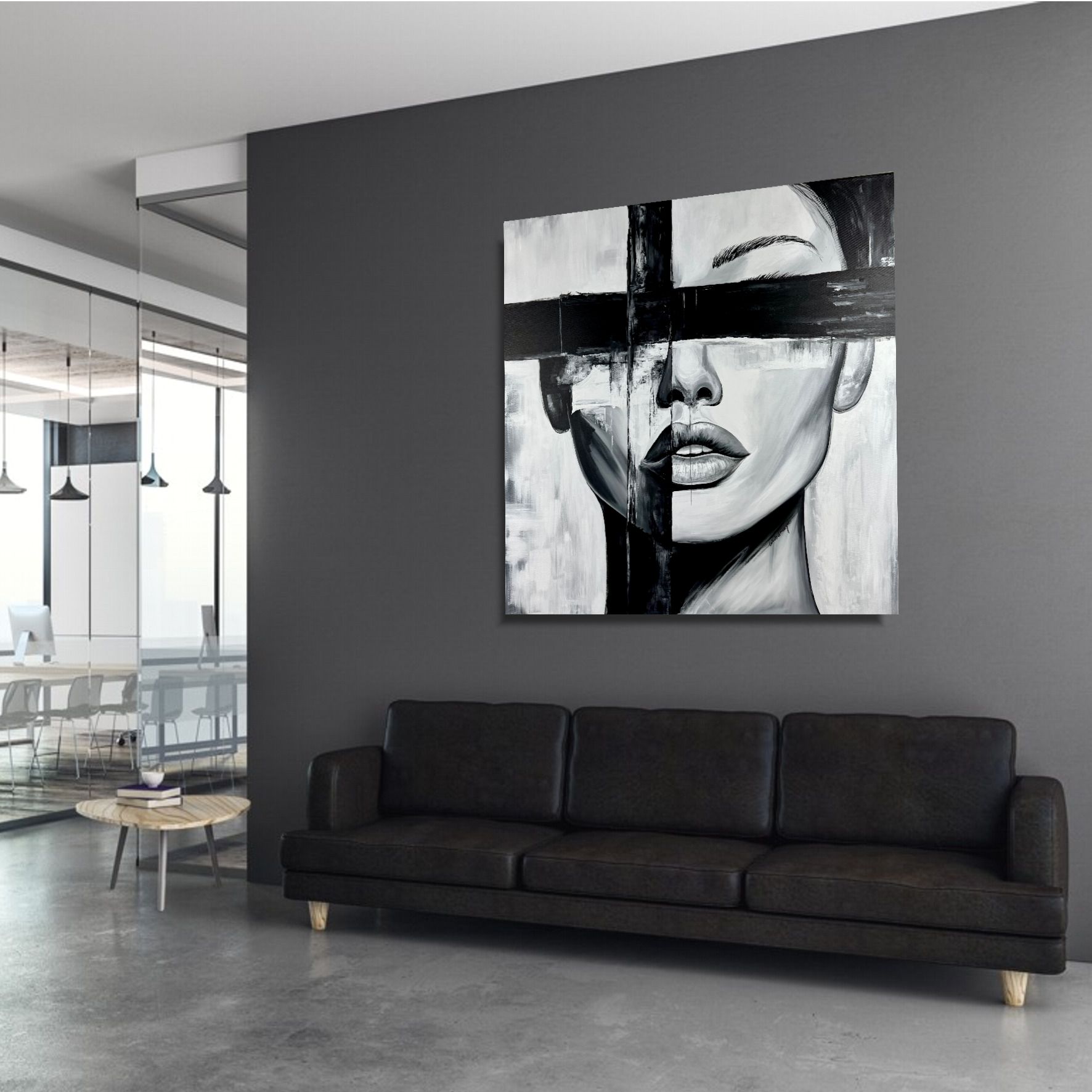 Współczesny portret obraz czarno biały, portret na zamówienie, portrety, obrazy do salonu, obrazy na płótnie obrazy ręcznie malowane