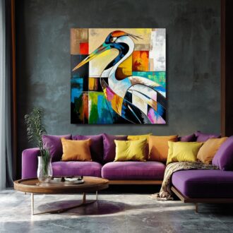 Nowoczesny kolorowy obraz abstrakcyjny "Dostojna czapla" 2361A