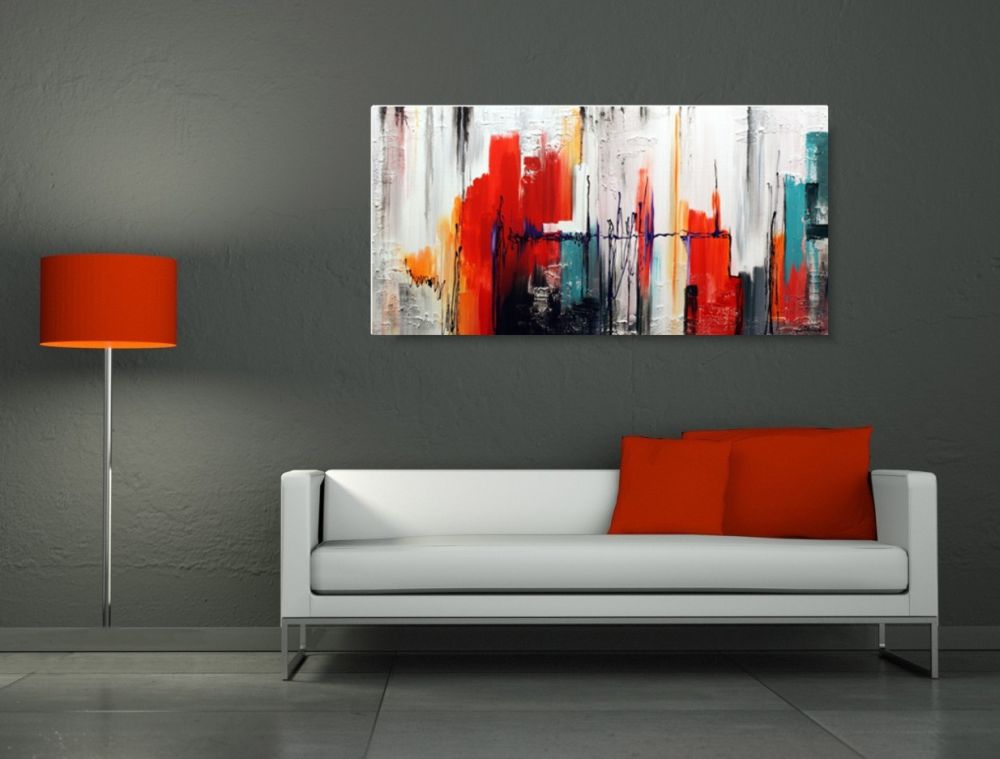 Modny duży obraz kolorowe miasto obrazy ręcznie malowane 1390A - obrazek 3