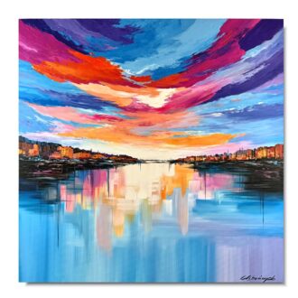 Nowoczesny obraz miasto 80 x 80cm – kolorowa panorama z grubą fakturą 2368A