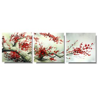 Obrazy tryptyki wiosenna kwitnąca wiśnia obraz drzewo ręcznie malowane 1707A