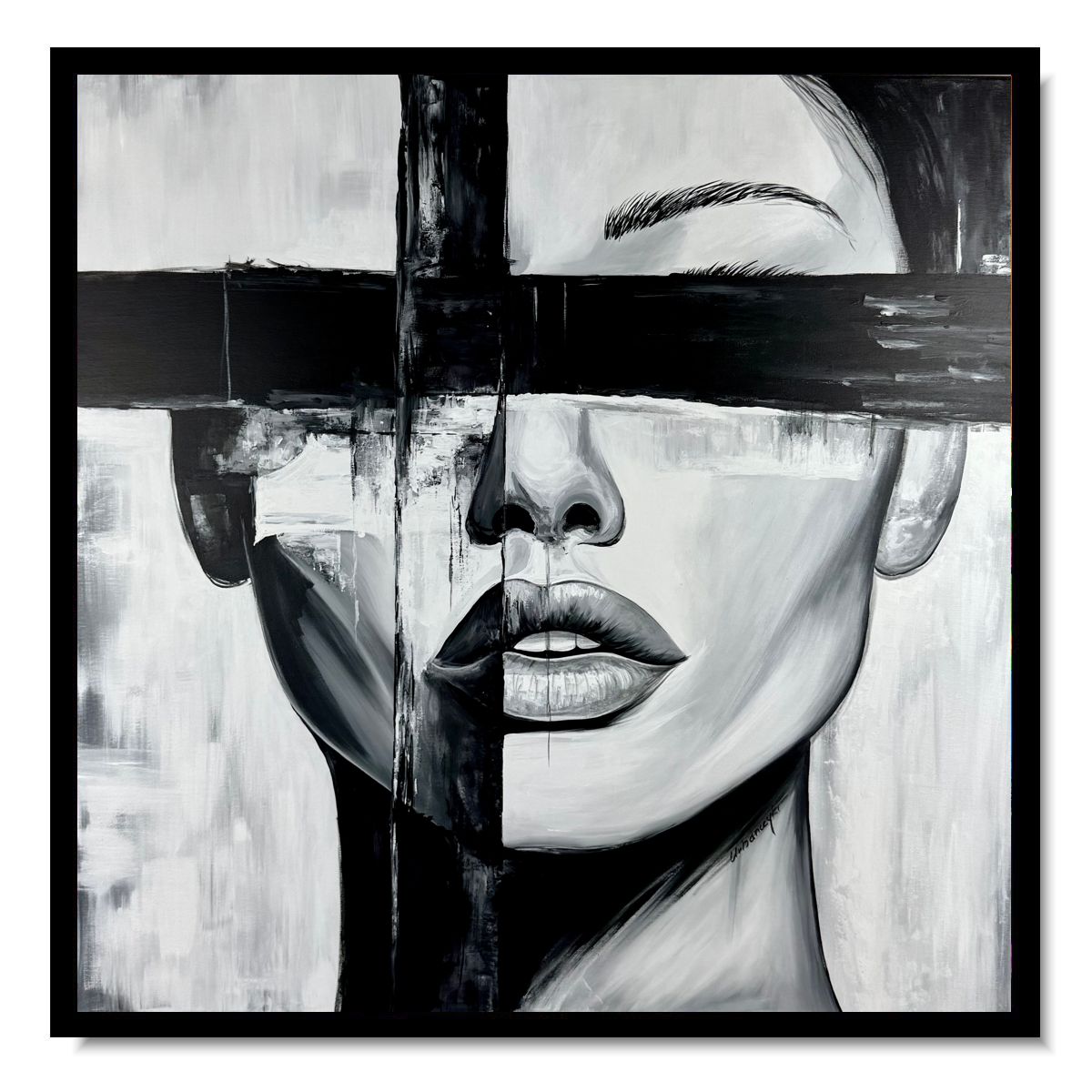 Współczesny portret obraz czarno biały "W niewoli" 2344A - obrazek 5