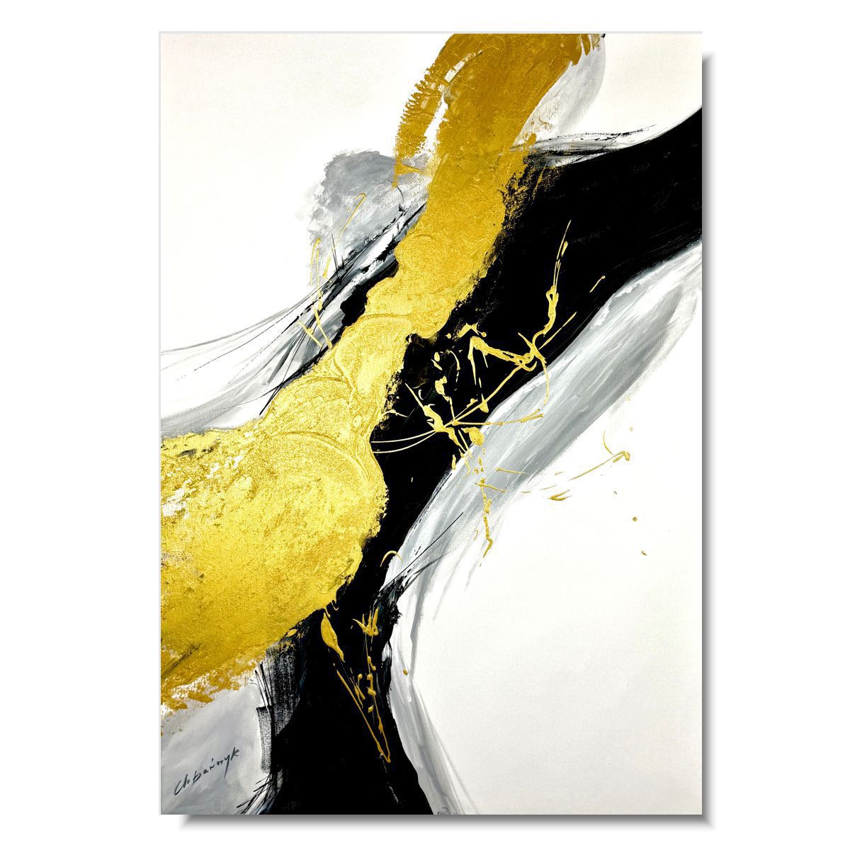 Złoty obraz abstrakcyjny 100 x 70cm – nowoczesna kompozycja premium 2371A